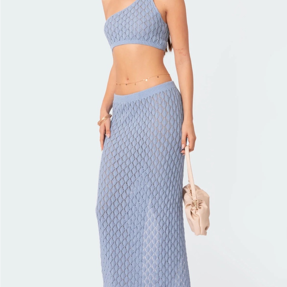 Edikted Blue Mermaid Crochet Skirt Set